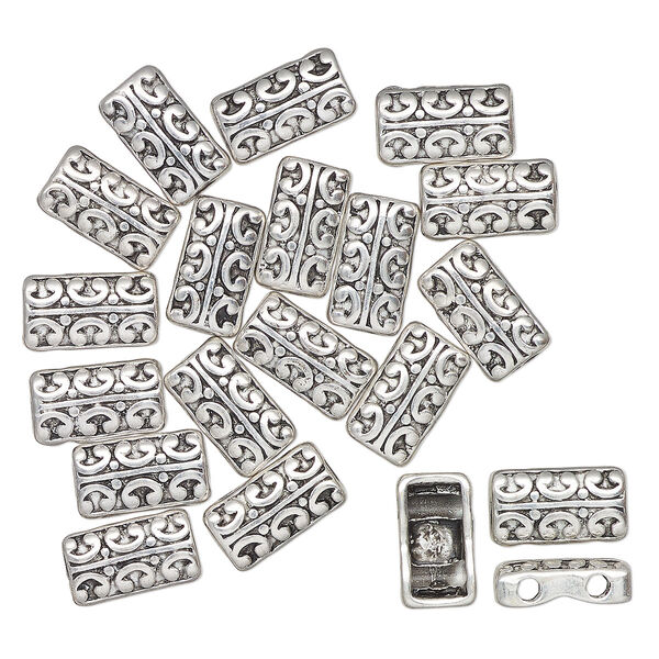 Spacer bar, antique silver-finished "pewter" (zinc-based alloy), 14x8mm 2-strand rectangle with horseshoe, fits up to 9mm round beads. Sold per pkg of 20. image number 0