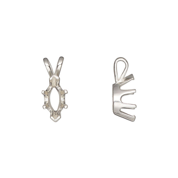 Pendant, Sure-Set™, sterling silver, 10x5mm 6-prong marquise basket setting. Sold individually. image number 0