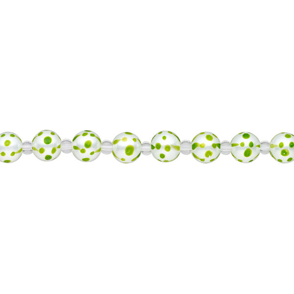 Bead, glass 1pkg8, opaque green and white, 10mm hand-painted round. image number 1