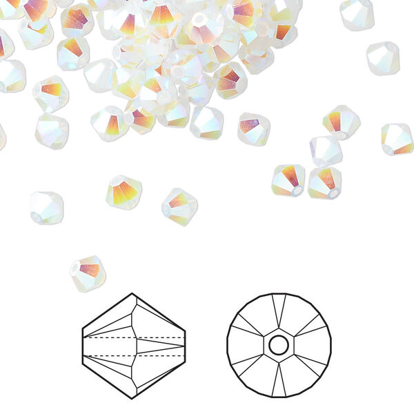 Bead 1440pk white opal AB 2X, Swarovski® 4mm XILION bicone 5328 image number 0