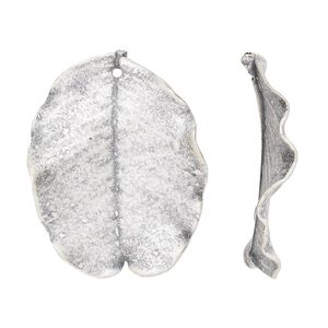 Charm, JBB Findings, sterling silver, 22x20mm-31x26mm matte "Holy Land" carob leaf. Sold individually.