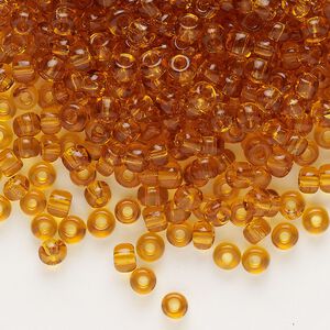 Seed bead, glass, pkg/50g, #6 rocaille, transparent topaz.