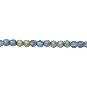 Bead, Czech glass druk, translucent frosted iris blue, 4mm round. Sold per 15-1/2" to 16" strand.