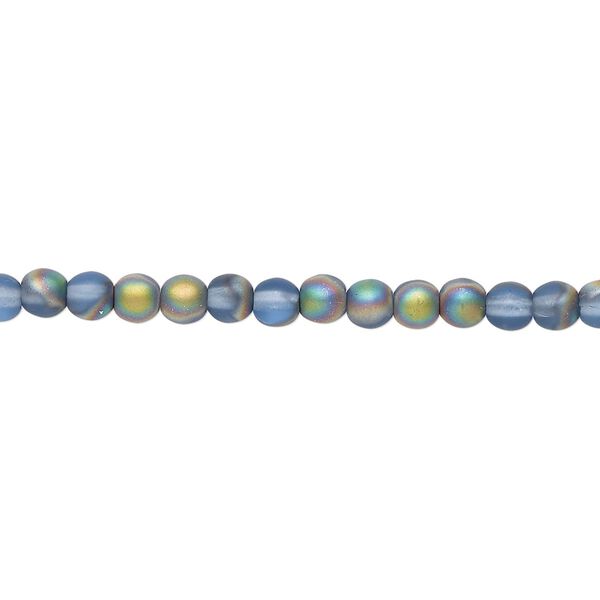 Bead, Czech glass druk, translucent frosted iris blue, 4mm round. Sold per 15-1/2" to 16" strand. image number 0