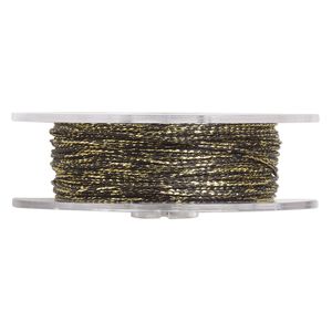 Cord, nylon, (waxed), metallic gold and black, 1mm diameter. Sold per 25-meter spool.