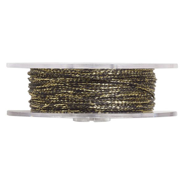 Cord, nylon, (waxed), metallic gold and black, 1mm diameter. Sold per 25-meter spool. image number 0