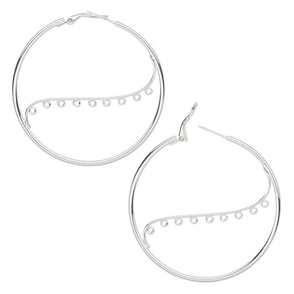 Earring, silver-plated steel, 58mm round hoop with 9 closed loops and hinged closure. Sold per pkg of 5 pairs. image number 0