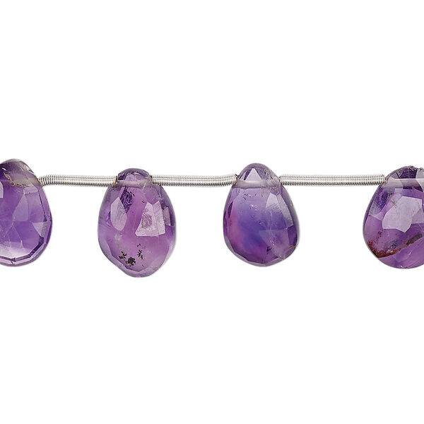 Bead, amethyst (natural), 11x7mm-15x8mm hand-cut top-drilled faceted puffed teardrop with 0.4-1.4mm hole, C grade, Mohs hardness 7. Sold per pkg of 14. image number 0