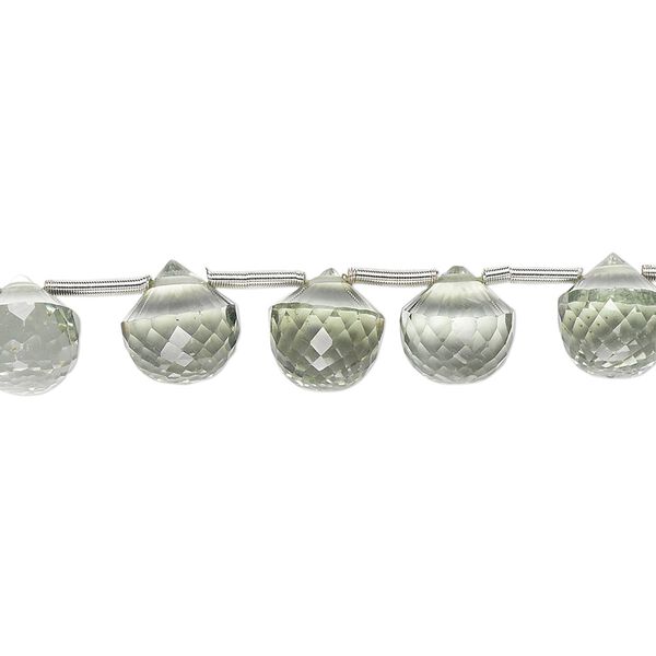 Green quartz 1pkg5, hand-cut top-drilled faceted teardrop bead natural 7x7mm-8x8mm image number 0