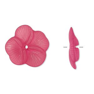 Component, acrylic, translucent frosted fuchsia, 20x5mm flower. Sold per pkg of 100.