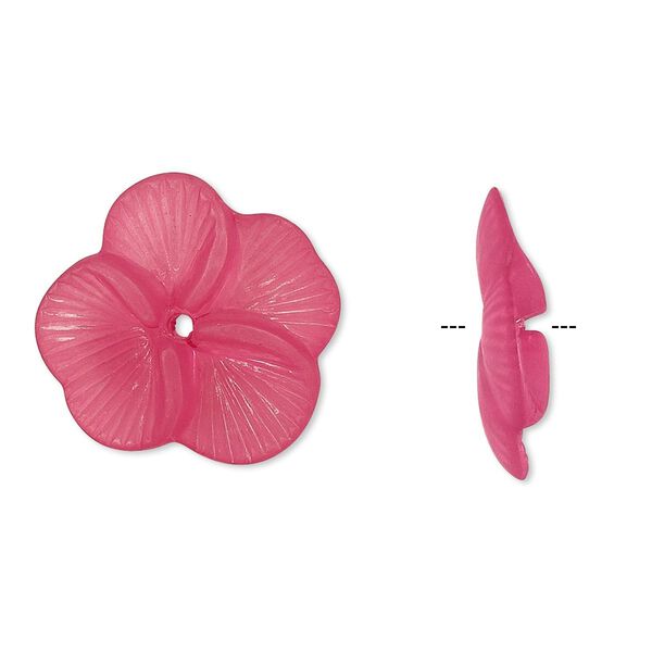 Component, acrylic, translucent frosted fuchsia, 20x5mm flower. Sold per pkg of 100. image number 0
