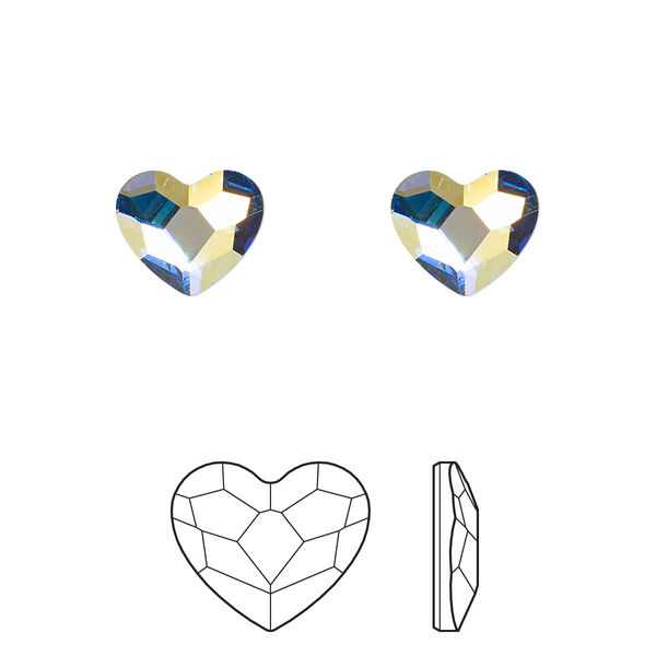 Flat back 24pk crystal AB foil back, Crystal Passions® hotfix rhinestone 10x8.5mm heart 2808HF image number 0