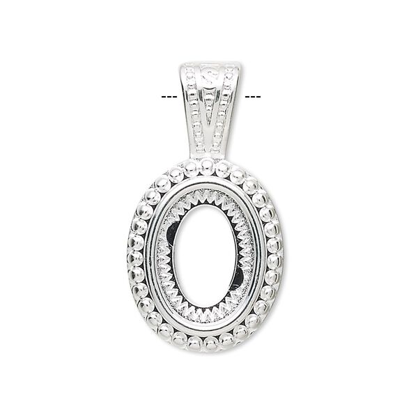 Pendant, silver-plated "pewter" (zinc-based alloy), 30.5x16.5mm oval with rope design and 14x10mm oval setting. Sold per pkg of 4. image number 0