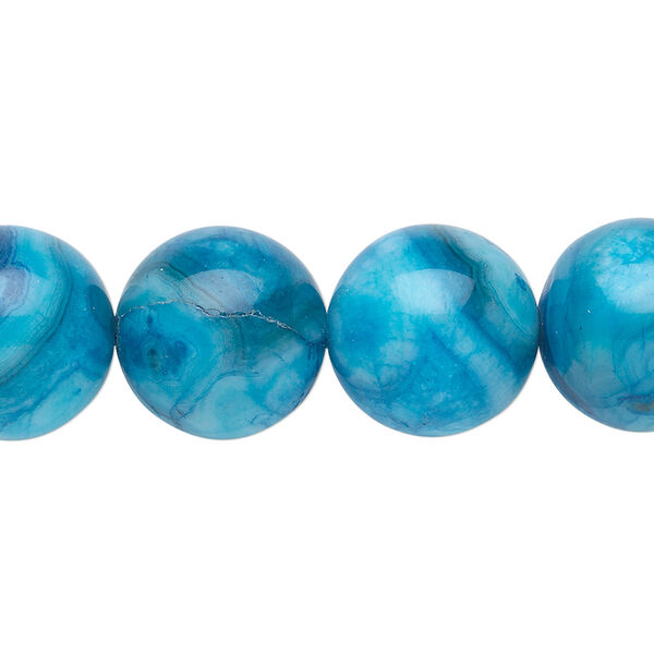 Bead, crazy lace agate (dyed), light to dark blue, 14mm round, B grade, Mohs hardness 6-1/2 to 7. Sold per 15-1/2" to 16" strand. image number 0