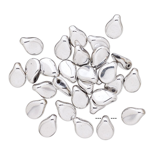 Bead, Preciosa Pip™, Czech pressed glass, opaque silver, 7x5mm top-drilled pip. Sold per pkg of 30. image number 0