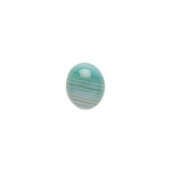 Cabochon, striped green agate (dyed), 12x10mm calibrated oval, B grade, Mohs hardness 6-1/2 to 7. Sold per pkg of 2. image number 0