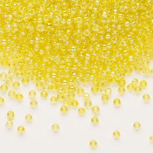 Seed bead, Dyna-Mites™, glass, pkg/40g, #11 round, translucent rainbow yellow, (5R 11/0 RR).