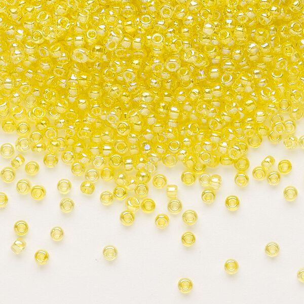 Seed bead, Dyna-Mites™, glass, pkg/40g, #11 round, translucent rainbow yellow, (5R 11/0 RR). image number 0