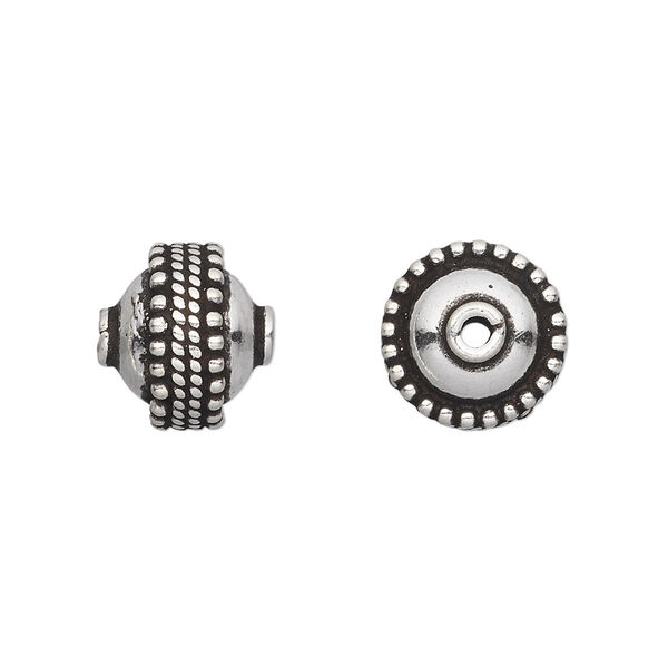 Bead, antiqued sterling silver, 12x11mm smooth dotted round. Sold individually. image number 0