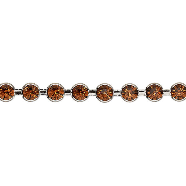 Cupchain, VINTAGE Crystal™, imitation rhodium-plated brass and crystal, smoked topaz, 4.5mm round. Sold per pkg of 1 meter. image number 0