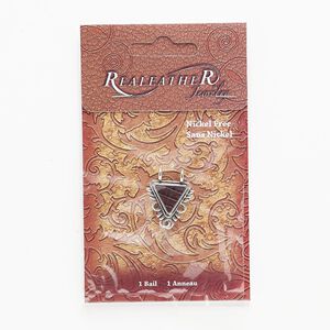 Drop, leather and antiqued silver-finished "pewter" (zinc-based alloy), dark brown, 23x23x21mm triangle with 3 loops. Sold individually.