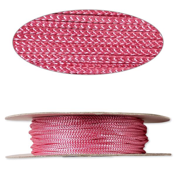 Cord, nylon, pink, 2mm round. Sold per 100-foot spool. image number 0