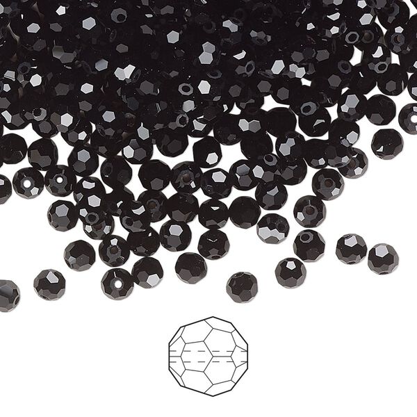 Bead 720pk jet, Preciosa Czech crystal 3mm round image number 0