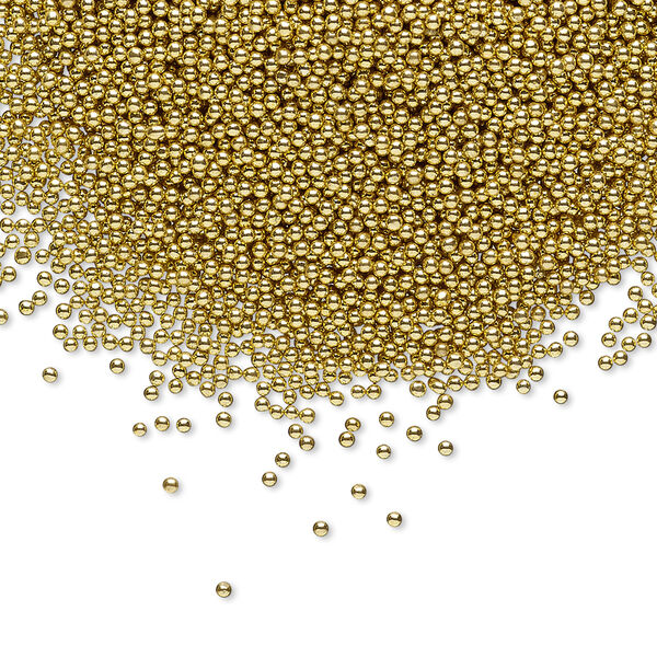 Bead, coated glass, opaque gold, 1mm undrilled micro round. Sold per 15-gram vial. image number 0