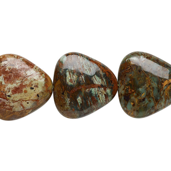 Bead, green "opal" (chalcedony) (natural), 30mm triangle with 0.5-1.5mm, B grade, Mohs hardness 5 to 6-1/2. Sold per 15-1/2" to 16" strand. image number 0