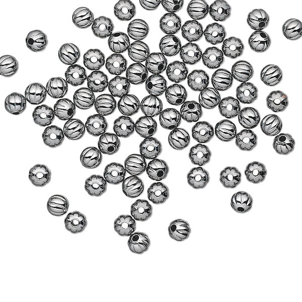 Bead, gunmetal-plated brass, 3mm corrugated round. Sold per pkg of 100. image number 0