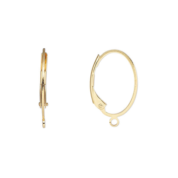 Ear wire, leverback, gold-plated brass, 19.5mm oval with open loop. Sold per pkg of 50 pairs. image number 0