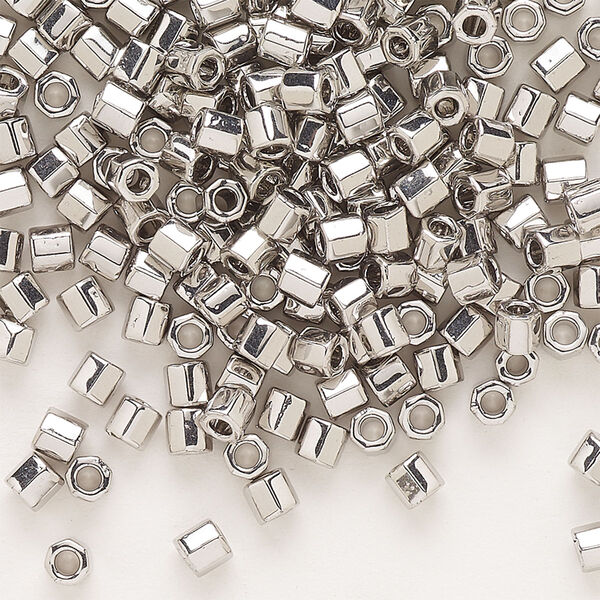Seed bead, Delica®, glass, pkg/250g, #8 cut, opaque palladium-plated (DBLC-0038). image number 0