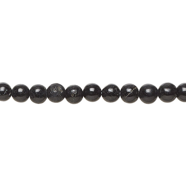 Black tourmaline 1pkg1, hand-cut round bead natural 14 inch 4-5mm image number 0