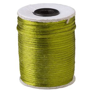 Cord, Satinique™, satin, leaf green, 2mm. Sold per 200-foot spool.