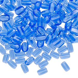 Bead, Czech pressed glass, translucent cobalt blue, 6x3mm square tube. Sold per 1-ounce pkg, approximately 255 beads.