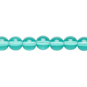 Bead, Czech glass druk, transparent light aqua, 8mm round. Sold per 15-1/2" to 16" strand.