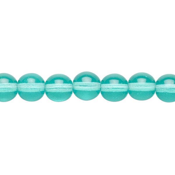 Bead, Czech glass druk, transparent light aqua, 8mm round. Sold per 15-1/2" to 16" strand. image number 0
