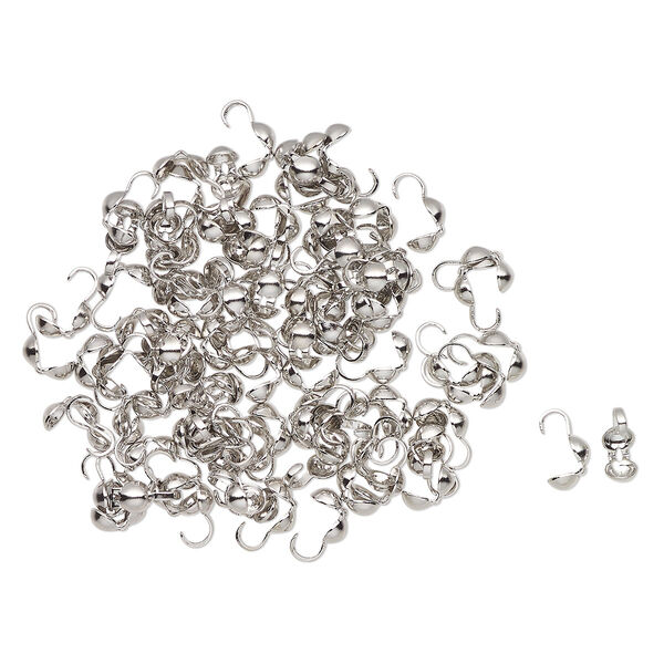 Bead tip, antique silver-finished brass, 8x4mm bottom clamp-on with open loop. Sold per pkg of 100. image number 0