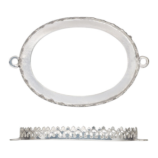 Link, sterling silver, 41.5x31.5mm oval with decorative trim and open back with 40x30mm oval cabochon bezel setting. Sold individually. image number 0