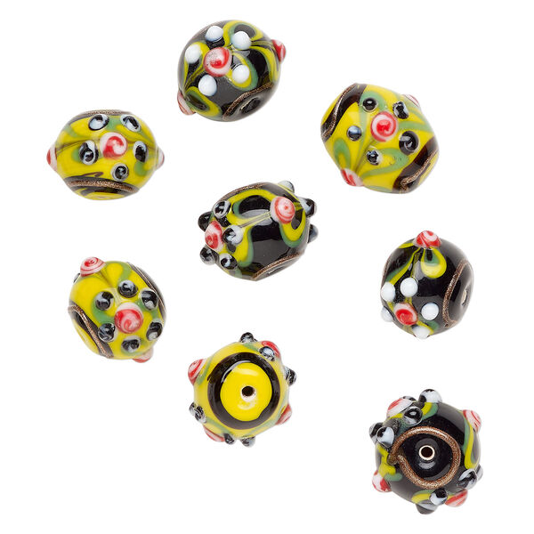 Bead assortment, lampworked glass 1pkg8, multicolored, 20x14mm bumpy rondelle, 19x18m bumpy barrel. image number 0
