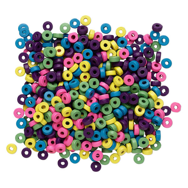 Bead mix, wood, mixed colors, 8x3mm rondelle. Sold per 90-gram pkg, approximately 900 beads. image number 0