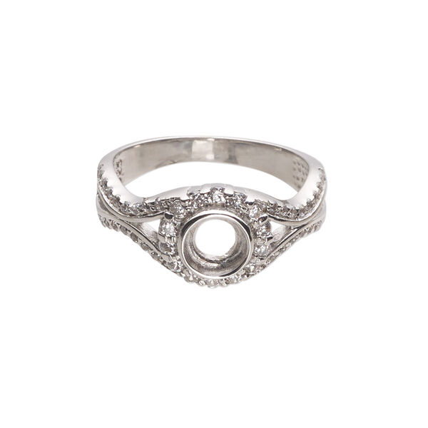 Ring, Almost Instant Jewelry®, rhodium-plated sterling silver and cubic zirconia, clear, 11mm wide with open back and SS29 or 6mm glue-in setting, size 9. Sold individually. image number 0