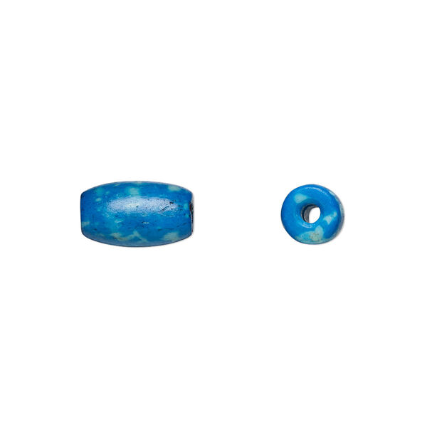 Bead, bone (dyed), turquoise blue and beige, 12x6mm-12x8mm hand-cut hairpipe, Mohs hardness 2-1/2. Sold per pkg of 20. image number 0