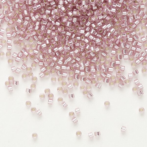 Seed bead, Delica&reg;, glass, pkg/7.5g, #11 round, transparent silver-lined glass enamel pale rose (DB-1434). image number 0