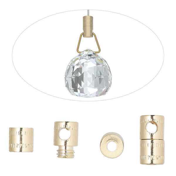 Connector twist-in 1pkg4 gold finish brass, 12x6mm cross-drilled barrel / 2.2-2.7mm hole / 2 loops image number 0