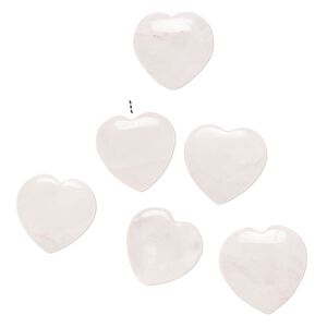 Rose quartz 1pkg6, half-drilled puffed heart drop 14-16mm