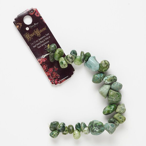Bead, multi-gemstone (dyed), green, small to extra-large pebble and mini to medium nugget, Mohs hardness 7. Sold per 7-inch strand. image number 0