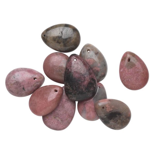 Rhodonite 1pkg10, teardrop / oval drop natural 17x10mm-27x18mm image number 0