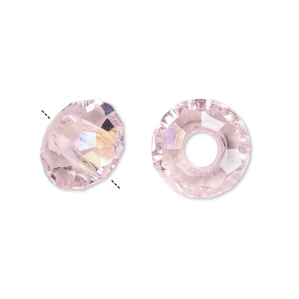 Bead 12pk 32 facets translucent pink AB, Celestial Crystal® Dione® 14x8mm rondelle image number 0