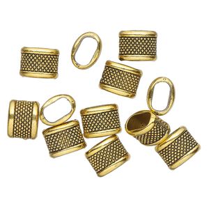 Bead, antique gold-finished "pewter" (zinc-based alloy), 15x11mm textured oval tube. Sold per pkg of 12.